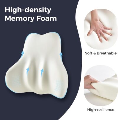 Coverado Lumbar Support Pillow for Car, Ergonomic Memory Foam Back Pillow for Office Chair, New Back Cushion for Pain Relief, PU Leather Car Lumbar Support for Driving Seat - BK - Image 4