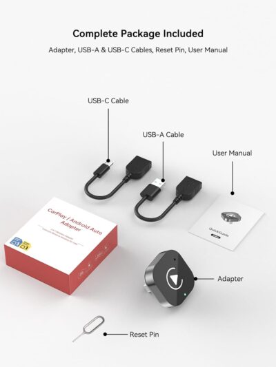 Wireless CarPlay & Android Auto Adapter, USB-A Plug-in Dongle, Converts Factory Wired CarPlay/Android Auto to Wireless (Gloss Black,USB-A) - Image 8