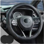 Steering Wheel Cover Black, Carbon Fiber Car Steering Wheel Covers with Coasters Universal 14.5-15 inch Leather Microfiber Breathable Anti-Slip Steering Wheel Accessories Set