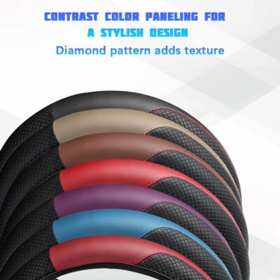 Car Steering Wheel Cover, 15 Inch Comfortable Leather Elastic Vehicle Steer Wheel Protector, Anti-Slip ＆ Breathable Automotive Interior Protection Accessories, Universal Fit (Wine Red) - Image 5