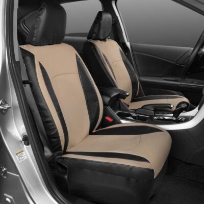 Motor Trend Beige Faux Leather Car Covers for Front Seats – Premium Automotive Bucket Seat Covers, Made for Vehicles with Removable Headrests, Interior Covers for Truck Van SUV - Image 2