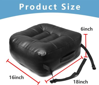 YOUFI Leather Seat Cushion Extra-Thick Booster for Office Chair to Rise Height - Full Filling for Support - with Breathable Cover, Handle and Buckle - Relieves Back Pain – 18"x16"x6" (Black) - Image 2