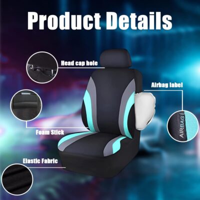 AUCELI Car Seat Covers Full Set, Breathable Front and Rear Seat Covers with 2mm Composite Sponge Inside, Premium Cloth Automotive Seat Cushion Protectors Covers for Most Cars (Green) - Image 4