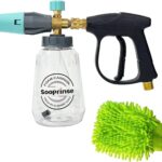 Sooprinse Short Pressure Washer Gun With Foam Cannon, High Pressure Snow Foam Lance, 1/4 Inch Quick Connector, Power Washer Blaster, Car Wash Mitt, 3000 PSI, 1 Liter