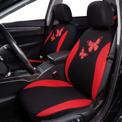 Flying Banner Butterfly car seat Covers ful Set Fashion Universal Lady Woman Female Rear Bench Split Colorized (Full Set, Red) - Image 3