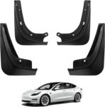 BASENOR 2017-2023 Tesla Model 3 Mud Flaps Splash Guards Fenders (Proprietary Design) No Drilling No Tape Mudflaps All Weather Protector Mudguards for Model 3 Exterior Accessories (Set of 4)