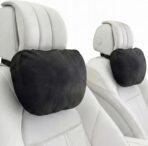 2PCS Car Pillow for Car Neck Pillow for Driving Seat Neck Support Soft Cushion Back Support Head-Rests for Vehicle Sleeping with Elastic Adjustment Strap (Black, Head)