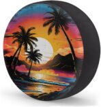 Rv Spare Tire Cover Wheel Sunset Palm Beach Tire Covers Wheel Protectors Universal Fit for Camper RV SUV Truck Travel Trailer Accessories Waterproof Cover 14 inch for Diameter 25-27in - Image 2