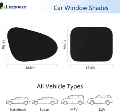 4-Pack Car Window Shades, Static Cling Foldable Sun Shades, 99% UV & Glare Blocker. Semi-Coverage Design for Unobstructed View, Universal Fit for Most Cars, SUVs, Minivans — Perfect for Road Trips. - Image 7