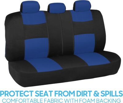 BDK PolyPro Car Seat Covers Full Set in Blue on Black, Front and Rear Split Bench Seat Covers for Cars, Easy to Install Car Seats Cover Set and Accessories for Auto Trucks Van SUV - Blue - Image 7