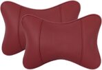 Car Pillow for Car Neck Pillow for Driving Seat Leather Neck Support Soft Cushion Back Support Head-Rests for Vehicle Sleeping with Elastic Adjustment Strap 2PCS (Neck, Red)
