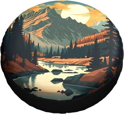 River Mountains at Night Spare Tire Cover Weatherproof Universal Wheel Protectors Camper Tire Covers for Rv Trailer SUV, Truck Travel Trailer Accessories (14 inch) - Image 9