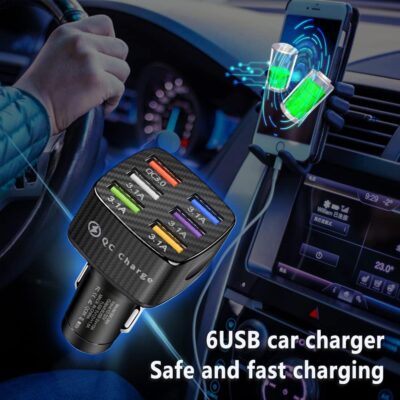 Fast Charging 6 Ports Car Phone Charger Adapter,QC3.0/3.1A Type Smart Shunt Cigarette Lighter USB Charger Compatible with iPhone 14 13 12,S22 S21 S20,iPad Pro& All Mobil Phone (Black) - Image 4
