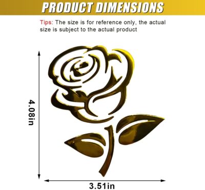 3D Rose Car Sticker Decal, Waterproof PVC Auto Bumper Stickers, 3.9'' × 3.1'' Cute Flower Car Window Decals, Vehicle Exterior Decoration Accessories for Wall, Mirror, Laptop (Gold) - Image 2