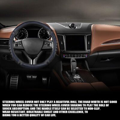 Car Steering Wheel Cover, Anti-Slip Leather Breathable Comfortable Automotive Steering Wheel Cover Protector Decoration for Men and Women, 15 Inch Universal for SUV, Truck, RV（Blue） - Image 6