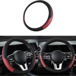 Car Steering Wheel Cover, 15 Inch Comfortable Leather Elastic Vehicle Steer Wheel Protector, Anti-Slip ＆ Breathable Automotive Interior Protection Accessories, Universal Fit (Wine Red)