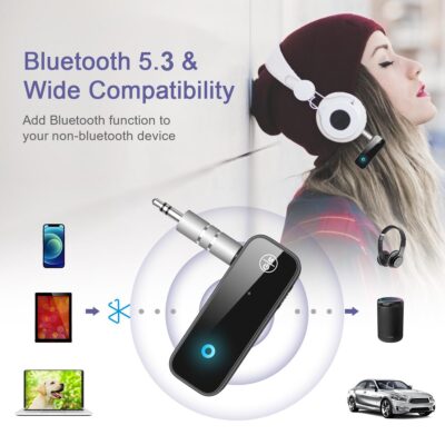 Aux Bluetooth Adapter for Car, 2 in 1 Bluetooth 5.3 Transmitter Receiver for Hands-Free Call, Noise Cancelling 3.5mm AUX Wireless Receiver for Home Stereo System/Headphones/Easy Connect - Image 2