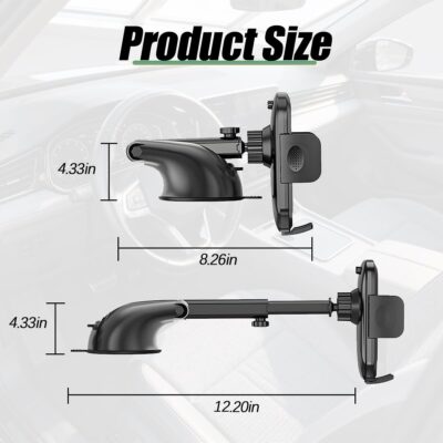 Car Phone Holder, Strong Suction Cup Vehicle Windshield Dashboard Air Vent Cellphone Mount, 360° Rotating Adjustable Smartphone Holder, Universal Automotive Accessories (Black) - Image 3