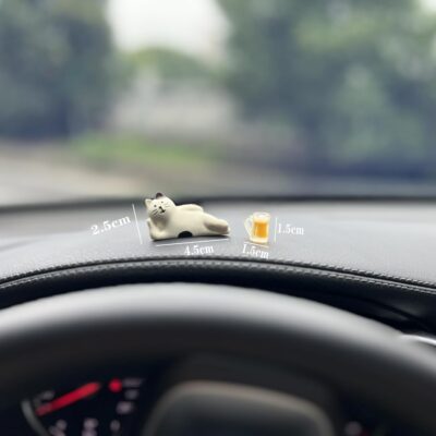 Cute Cat and Beer Car Dashboard Decor, Funny Rear View Mirror Ornament Car Dash Decorations Interior Accessories for Home Office Fairy Garden Landscape Decor - Image 5