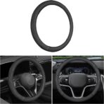 Car Steering Wheel Cover, Anti-Slip Breathable Leather Automotive Steering Wheel Protector, Soft Comfortable Vehicle Interior Protective Accessories, Universal for RV, SUV, Truck (Black)