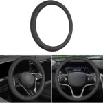 Car Steering Wheel Cover, Anti-Slip Breathable Leather Automotive Steering Wheel Protector, Soft Comfortable Vehicle Interior Protective Accessories, Universal for RV, SUV, Truck (Black)