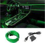 EL Wire LED Strip Lights, USB Auto Neon Light Strip with Sewing Edge, 16FT Electroluminescent Car Ambient Lighting Kit with Fuse Protection, Green
