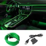 EL Wire LED Strip Lights, USB Auto Neon Light Strip with Sewing Edge, 16FT Electroluminescent Car Ambient Lighting Kit with Fuse Protection, Green