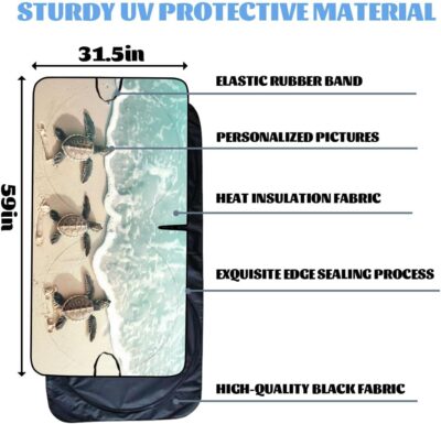 Summer Car Windshield Sun Shade - Baby Sea Turtles Beach Wave Design - UV Blocking Front Window Sunshade for Sedan, Truck, SUV - 59" L x 31.5" W - Image 6