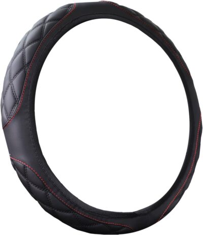 15 Inch Car Leather Steering Wheel Cover, Automotive Accessories Elastic Breathable Anti-Slip Soft Wheel Protector Fits Men and Women, Suitable for SUVs, Trucks, Vehicles and RVs (Black-1) - Image 7