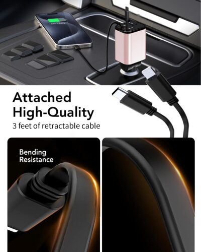 Retractable Car Charger Adapter for iPhone 17,4 in 1 Fast Charging Car Phone Charger,69W USB C Car Truck Accessories,Road Trip Essentials Gift for Men Women for iPhone 17 Pro Max/16/15/14/13/12,Galaxy - Image 8