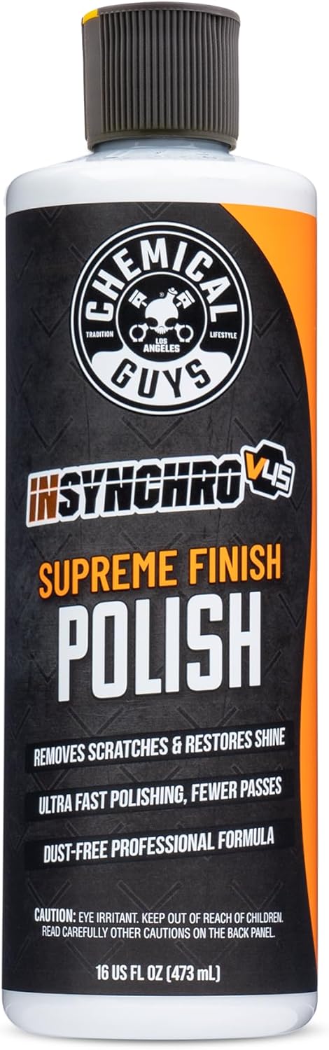 61XofoqVsDL._AC_SL1500_.jpg Chemical Guys InSynchro V45 Polish - 16 oz Medium Cut Car Polish for Cars, Trucks, SUVs, Motorcycles, and RVs - Removes Light Scratches, Swirls, and Haze - Restores Color Depth and High Gloss Finish - Image 1