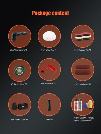 SPTA Mini Orbital Polisher - 3 Inch 10mm/780W Variable Speed Dual Action With Polishing Pads, Sanding Discs, Pad Conditioning Brush - Image 2