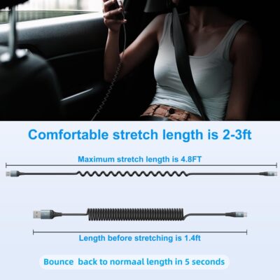 USB Type C Charger Cable Fast Charging, [2-Pack, 3ft] Coiled USB A to Type C Charger Cord for Car USB-C Cable Compatible with iPhone 17/16/15/Plus/Pro/Pro Max/Samsung Galaxy A10e A20 A50 S20 S10E - Image 6