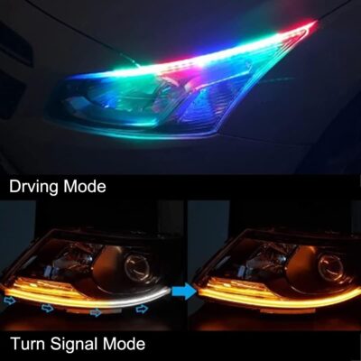 Car Headlight LED Strip, TEKSHINNY 2Pcs 24 Inches Flexible LED Strip Lights, Dual Color Red Turn Signal Yellow Lights Waterproof Daytime Running Light Strip for Truck SUV - Image 2