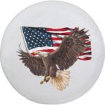 Spare Tire Cover, White Wheel Cover with American Eagle USA Flag PVC Leather Waterproof Dust-Proof Universal Fit for Jeep Trailer RV SUV Camper Vehicle (17 Inch)