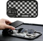 Multifunction Car Anti-Slip Mat, 2026 Car Dashboard Mat with 360° Rotating Adjustable Phone Holder, Temporary Parking Number for Phones, Sunglasses, Keys, Daily Essentials (Black-Gray)