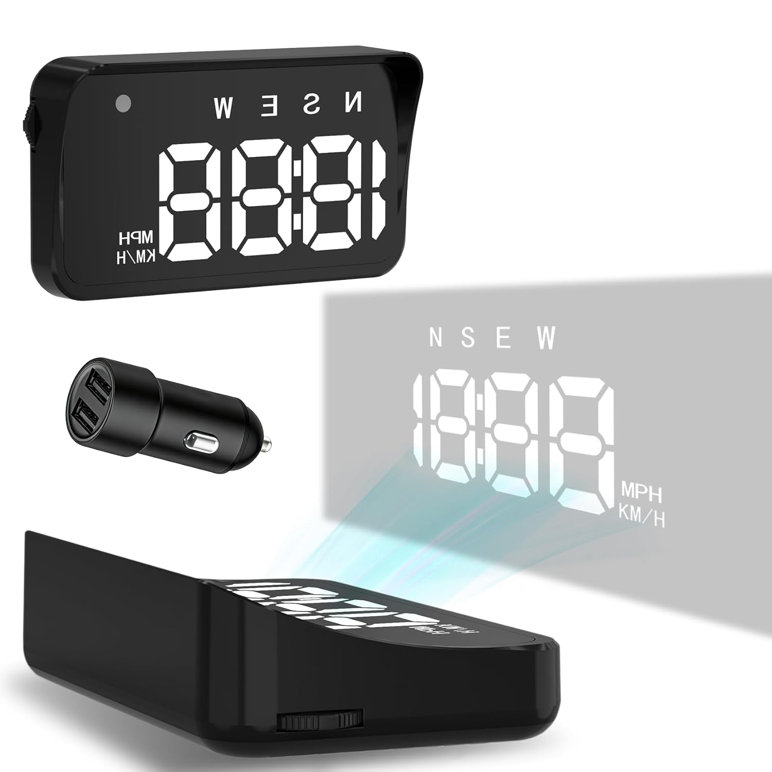 61YHsYRZmAL._SL1500_.jpg Heads up Display for Cars Windshield, Car HUD Display, Plug & Play USB, MPH/KMH Switch, Speed Calibration, Adjustable Brightness, Overspeed Alert, Large Font Display - Image 1