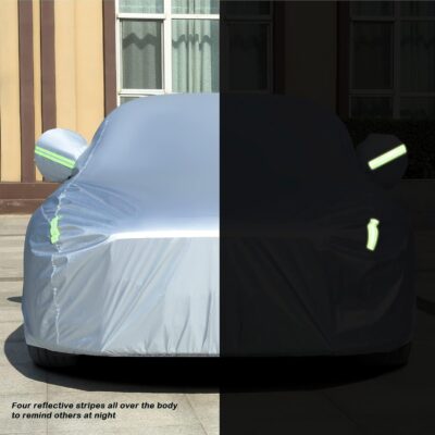 Tecoom Light Shell Waterproof UV-Proof Windproof Design Car Cover with Zipper Storage and Lock for All Weather Indoor Outdoor Fit 160-172 Inches Hatchback - Image 6