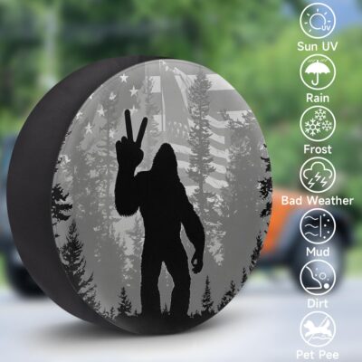 Spare Tire Cover Bigfoot American Flag Wheel Covers Protectors Waterproof Dust-Proof Universal Fit Trailer, RV, SUV and Many Vehicle (14" for tire Diameter 25.59"-27.16") - Image 3