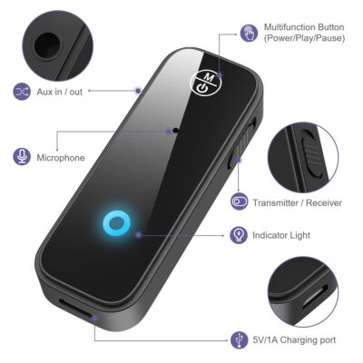Aux Bluetooth Adapter for Car, 2 in 1 Bluetooth 5.3 Transmitter Receiver for Hands-Free Call, Noise Cancelling 3.5mm AUX Wireless Receiver for Home Stereo System/Headphones/Easy Connect - Image 4