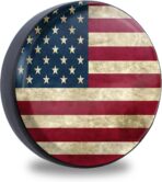 Retro American Flag Spare Tire Cover Fit for Jeep RV Truck SUV Travel Camper Trailer 14",15",16",17",Waterproof and Dustproof Protection Tires(14" for Diameter 23"-27"/58.42-68.58cm)
