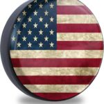 Retro American Flag Spare Tire Cover Fit for Jeep RV Truck SUV Travel Camper Trailer 14",15",16",17",Waterproof and Dustproof Protection Tires(14" for Diameter 23"-27"/58.42-68.58cm)