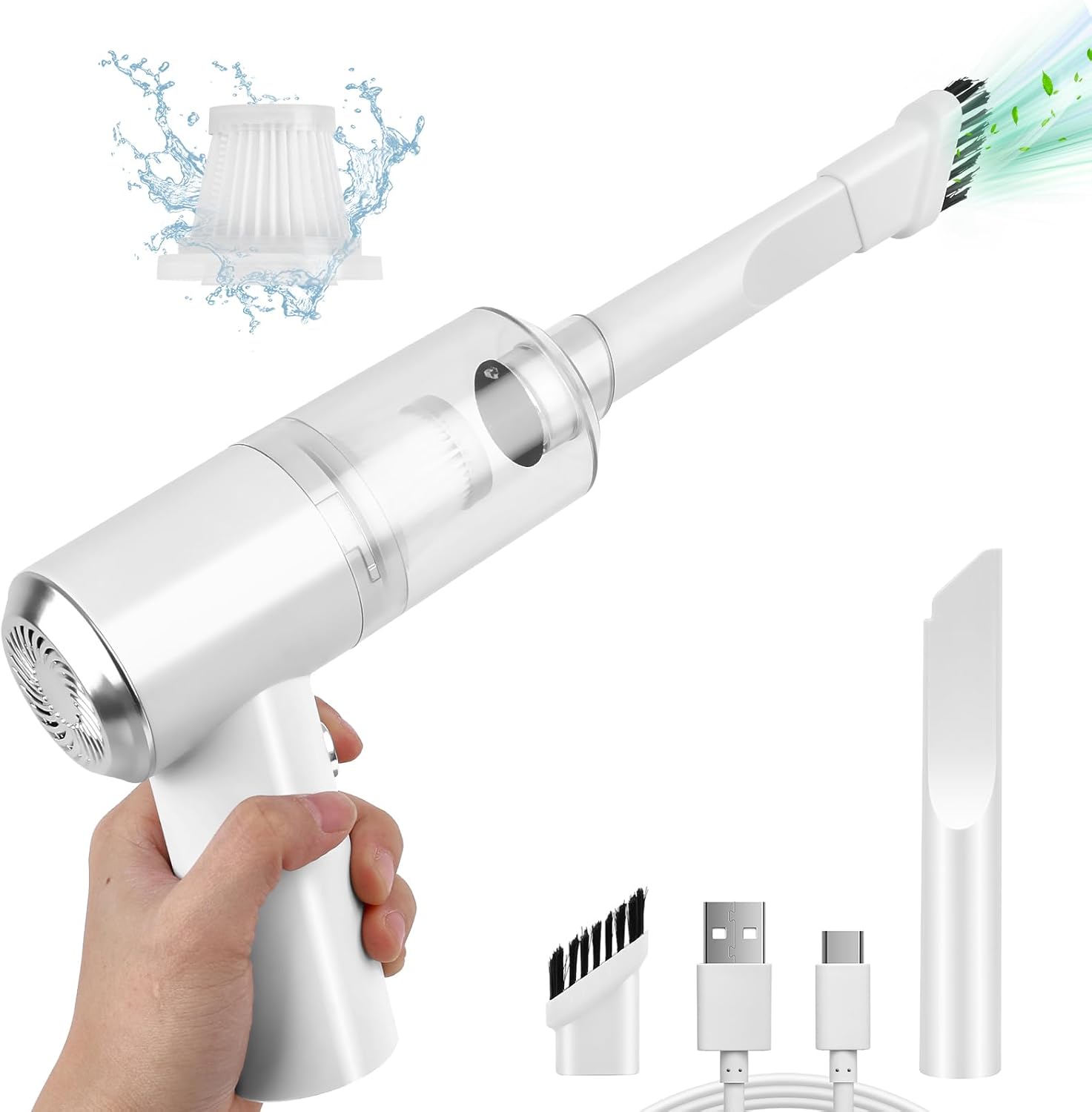 61YdwROhUAL._AC_SL1500_.jpg Mini Car Vacuum Cleaner(4500 pa) Portable Cordless Rechargeable,Tiny Handheld Vacuum, Computer Hand Vacuum for Keyboard and Laptop, Mini Hand Held Vac for Car and Home /V01/White - Image 1