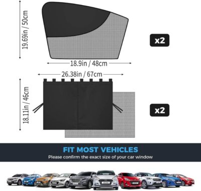 Roberly 4 PCS Magnetic Double Layer Car Window Shade for Baby, 19.7" x 18.9" Front Side Sun Shade 26.4" x 18.1" Rear Curtain with Full/Half Blackout UV Privacy Protection for Car Travel Sleeping Camp - Image 2
