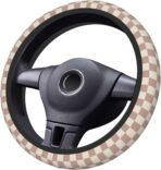 Khaki Checkered Steering Wheel Cover for Women,Universal Auto Steering Wheel 14-15 Inch Car Interior Accessories with 2PCS Car Coasters,Suitable for Men and Women - Image 7