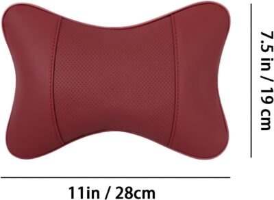 Car Pillow for Car Neck Pillow for Driving Seat Leather Neck Support Soft Cushion Back Support Head-Rests for Vehicle Sleeping with Elastic Adjustment Strap 2PCS (Neck, Red) - Image 3