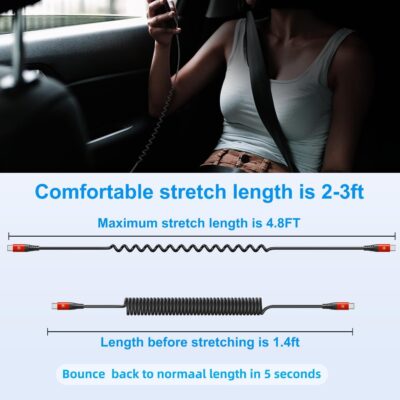 USB C Cable 3ft 2Pack USB C to USB C Charger Cable for Car, Coiled Type C Fast Charging Cable for iPhone 17/16/15/Plus/Pro/Pro Max/MacBook Pro 2020/iPad Pro 2020/iPad Air 4/Samsung Galaxy S23-Red - Image 7