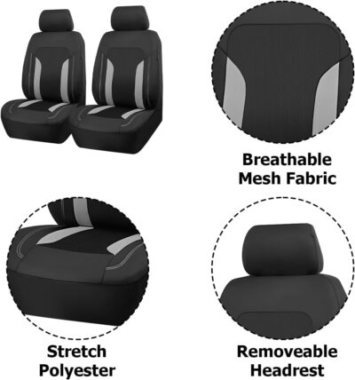 Car Front Seat Covers, Breathable Automotive Front Seat Headrest Covers, Waterproof Comfortable Vehicle Seat Headrest Protection Accessories, Universal for RV, SUV, Truck - Image 2