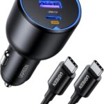 UGREEN 130W USB C Car Charger, PD 100W +PD 30W Type C Car Charger Adapter Compatible with iPhone 17/17 Air/17 Pro/17 Pro Max/16/15/14/13/12 Series, Galaxy S24 S23 Ultra, iPad, MacBook, and More
