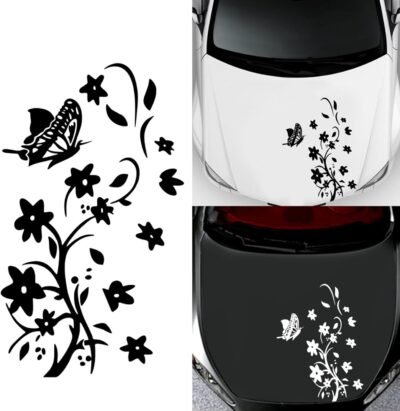 Car Hood Sticker Butterfly Flower Car Body Decals Vinyl Graphics Waterproof Decorative Stickers for Cars/Trucks/SUVs(Black) - Image 4